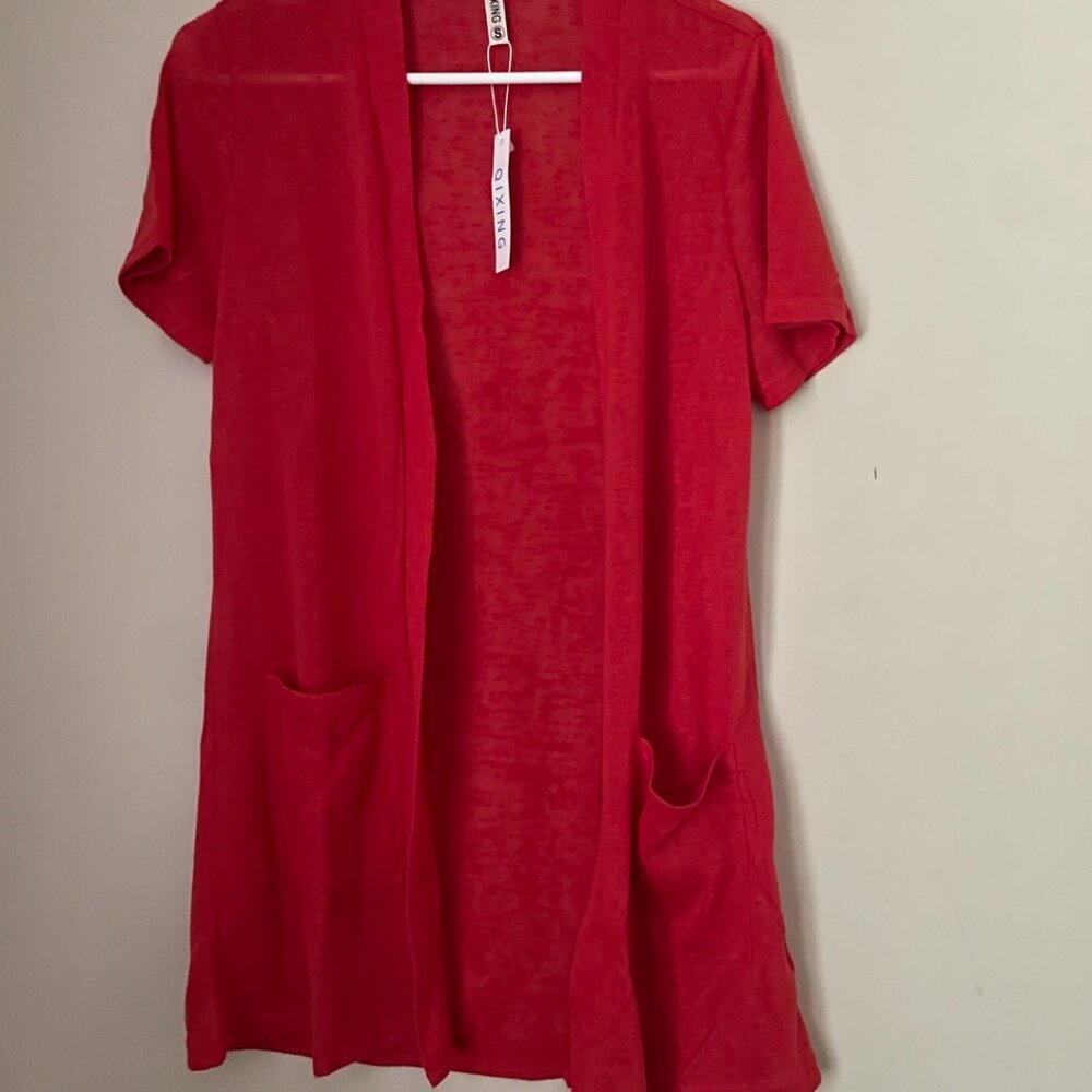 Sheer Red Open-Front Cardigan